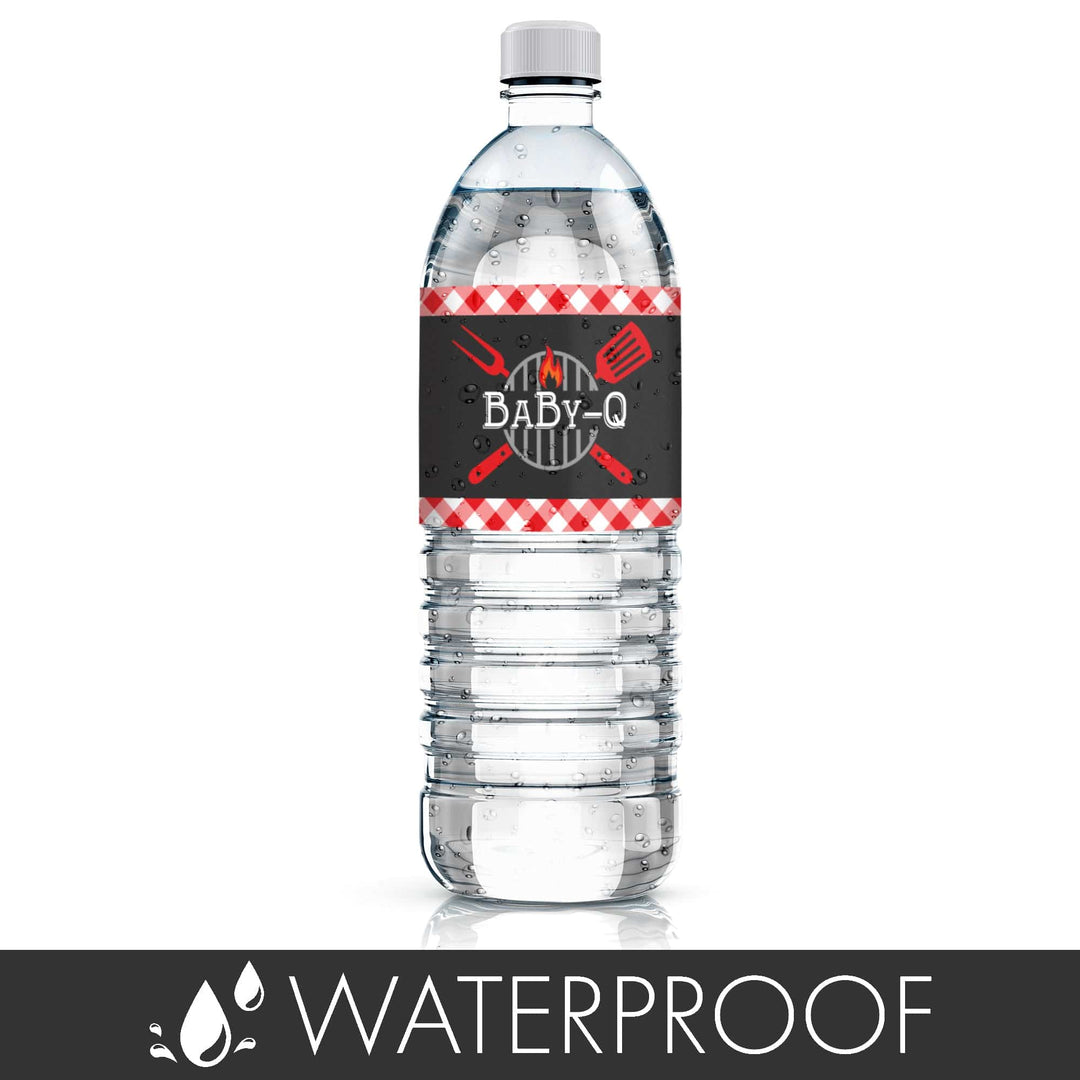 Baby-Q: Summer Barbecue Baby Shower - Water Bottle Labels - 24 Waterproof Stickers - Distinctivs Party
