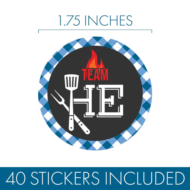 Baby-Q: Summer Barbecue Gender Reveal Baby Shower - Team He or Team She Stickers - 40 Stickers - Distinctivs Party