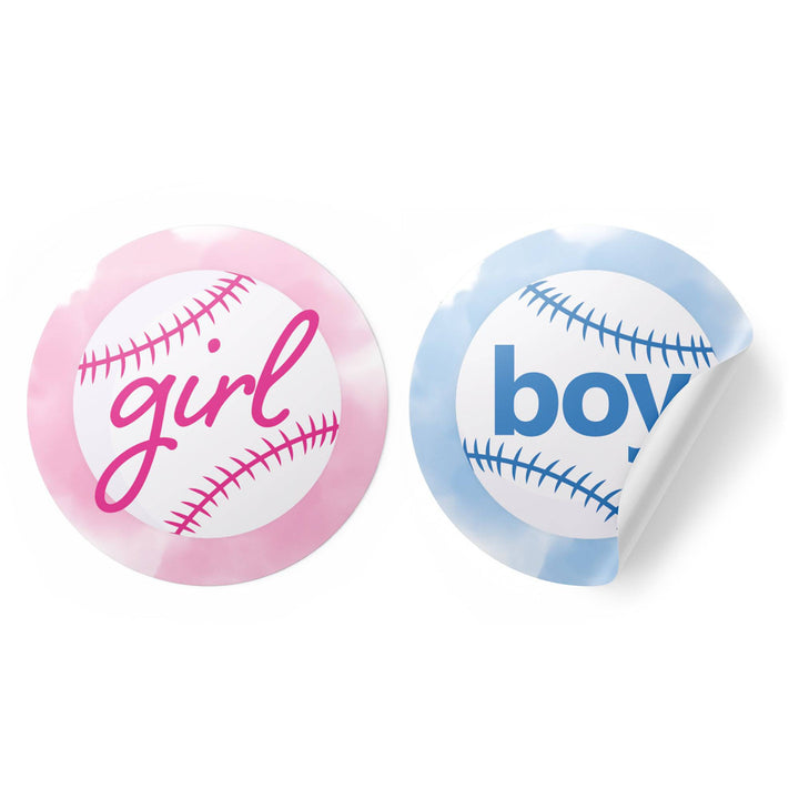 Baseball: Gender Reveal Party - Girl or Boy  - 40 Stickers - Distinctivs Party