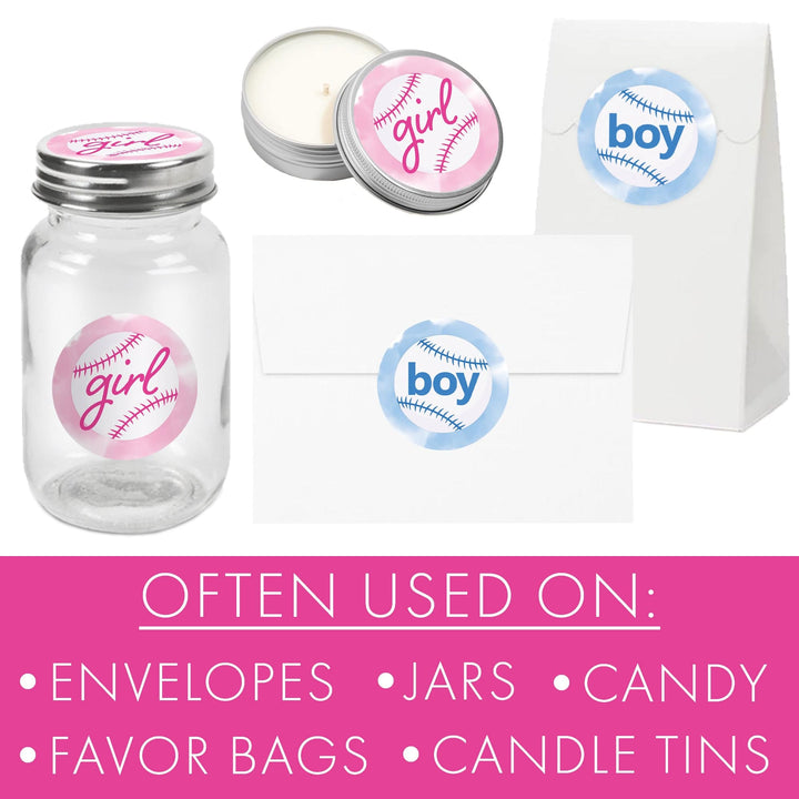 Baseball: Gender Reveal Party - Girl or Boy  - 40 Stickers - Distinctivs Party