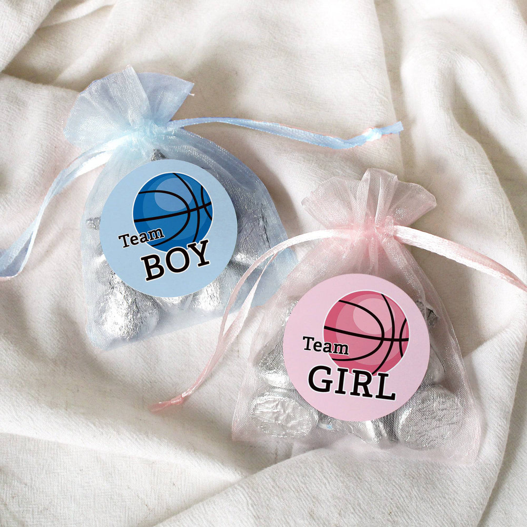 Basketball: Gender Reveal Party - Girl or Boy  - 40 Stickers - Distinctivs Party