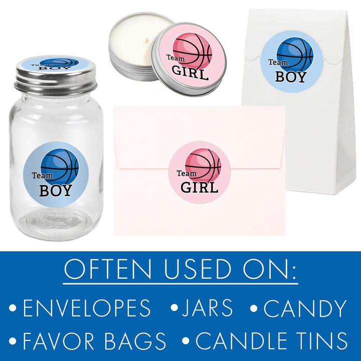 Basketball: Gender Reveal Party - Girl or Boy  - 40 Stickers - Distinctivs Party