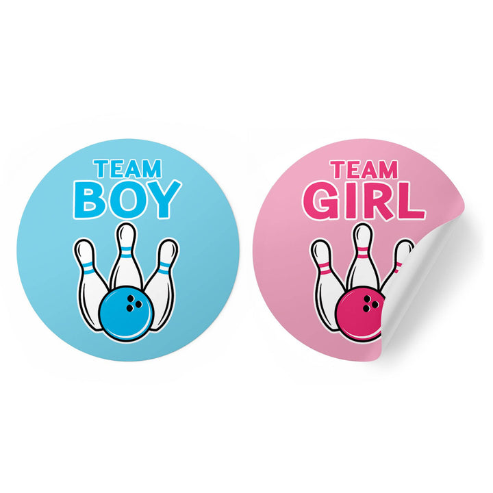 Bowling: Gender Reveal Party - Girl or Boy  - 40 Stickers - Distinctivs Party