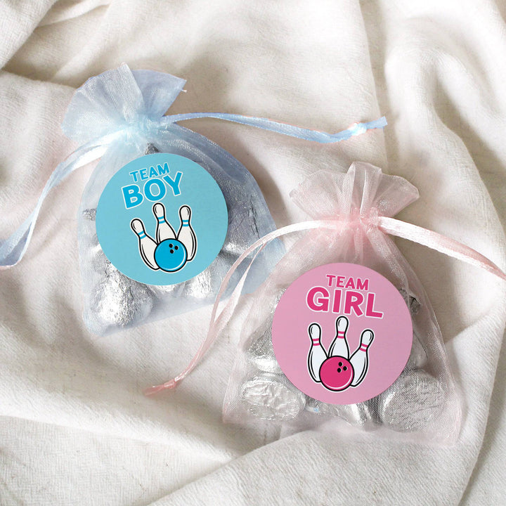 Bowling: Gender Reveal Party - Girl or Boy  - 40 Stickers - Distinctivs Party