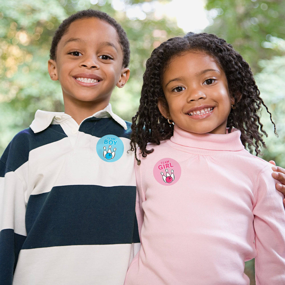 Bowling: Gender Reveal Party - Girl or Boy  - 40 Stickers - Distinctivs Party