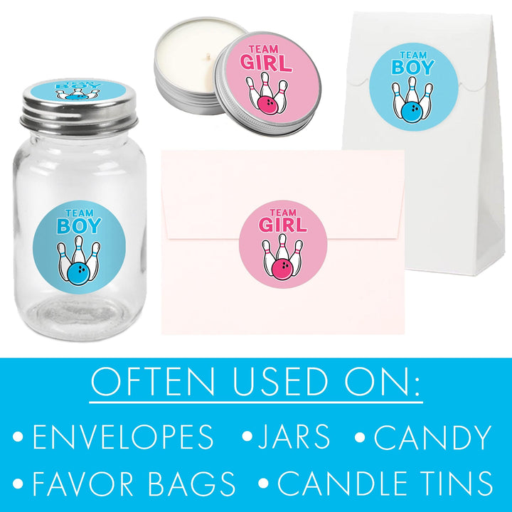 Bowling: Gender Reveal Party - Girl or Boy  - 40 Stickers - Distinctivs Party
