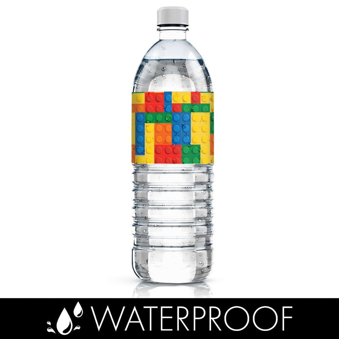 Building Blocks: Kid's Birthday - Water Bottle Labels - 24 Waterproof Stickers - Distinctivs Party