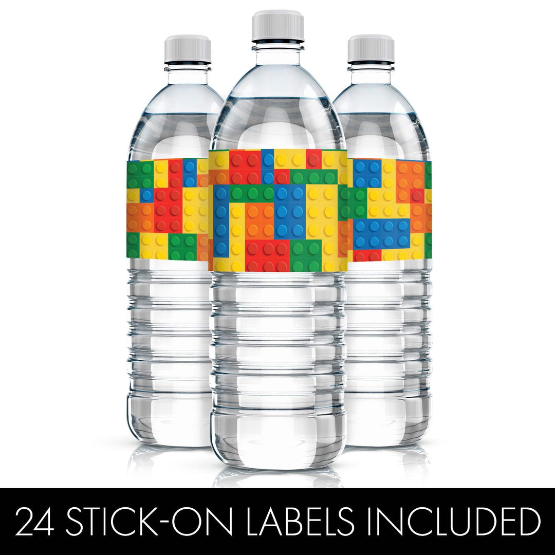 Building Blocks: Kid's Birthday - Water Bottle Labels - 24 Waterproof Stickers - Distinctivs Party
