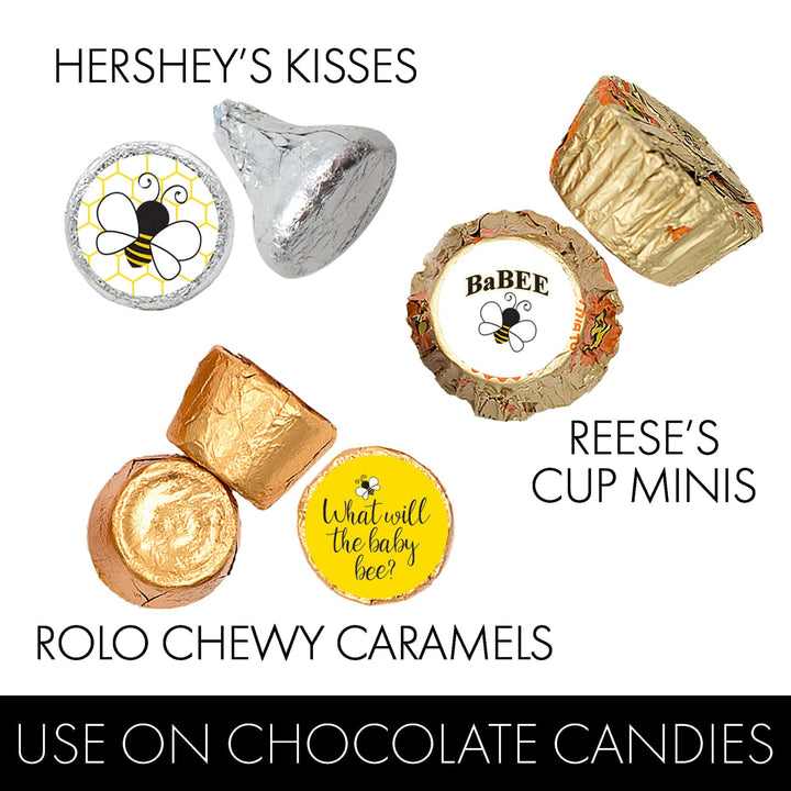 Bumble Bee: Gender Reveal Party - Favor Stickers - Fits on Hershey's Kisses - What Will Baby Bee - 180 Stickers - Distinctivs Party
