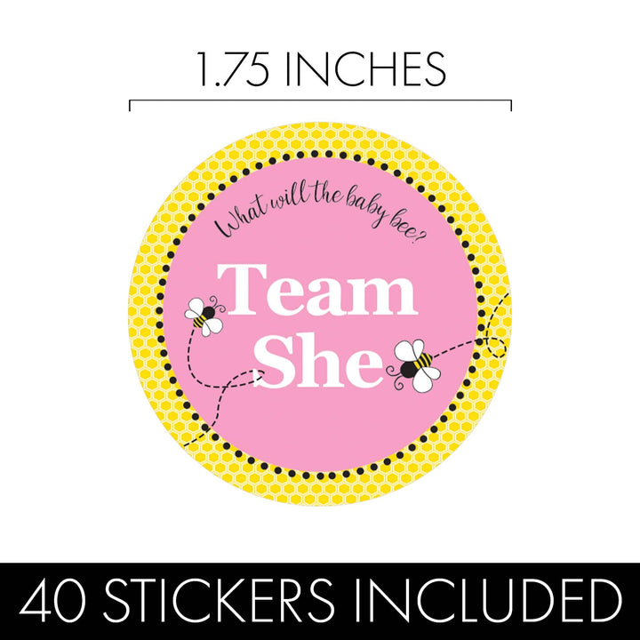 Bumble Bee: Gender Reveal Party - What Will Baby Bee Stickers -  Team She or He - 40 Stickers - Distinctivs Party