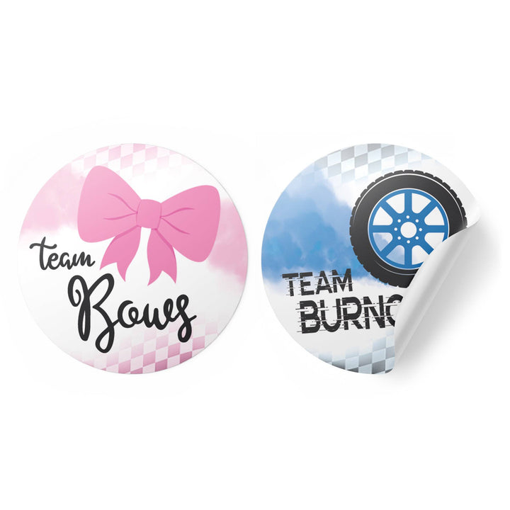 Burnouts or Bows: Gender Reveal Party - Team Bows or Team Burnouts - 40 Stickers - Distinctivs Party
