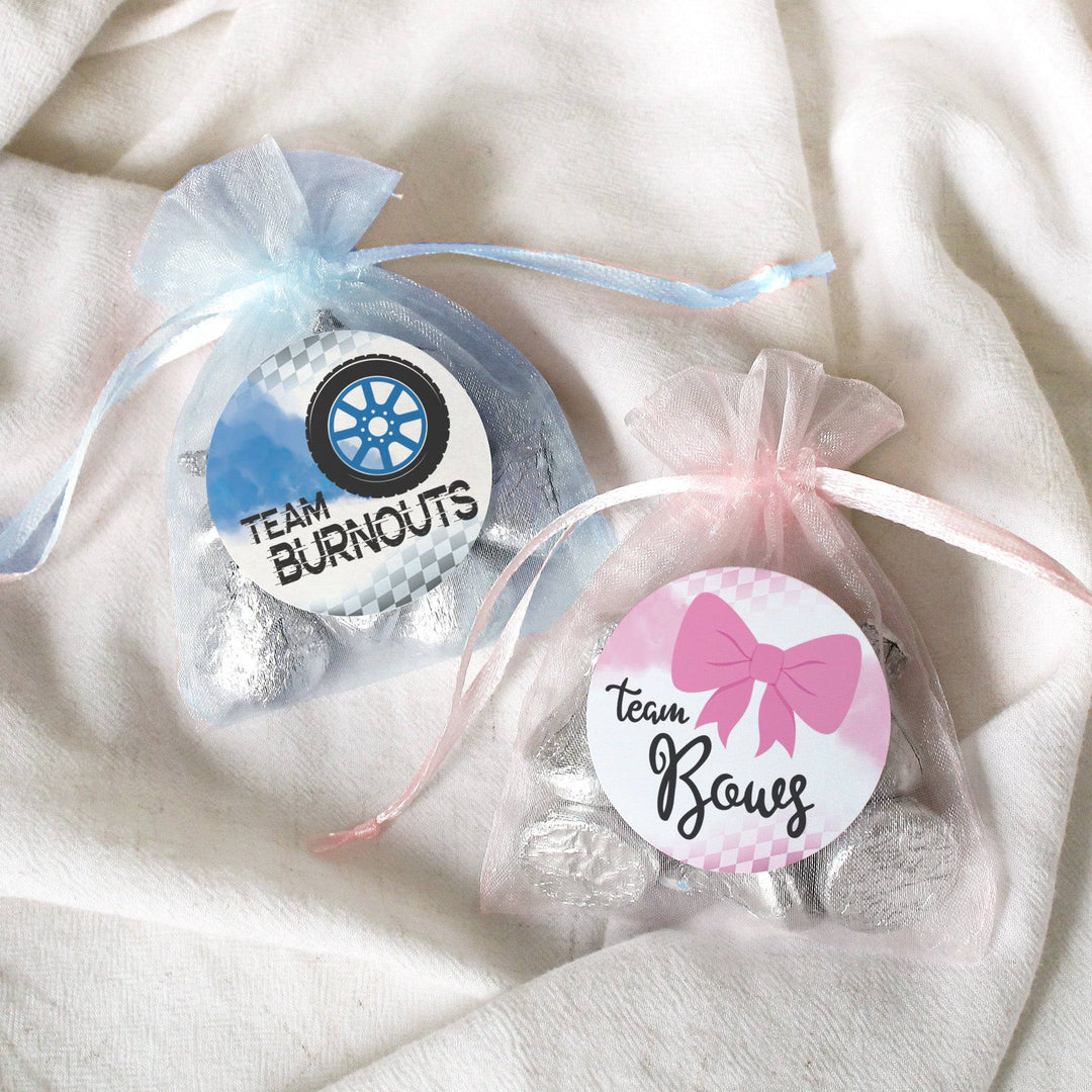 Burnouts or Bows: Gender Reveal Party - Team Bows or Team Burnouts - 40 Stickers - Distinctivs Party