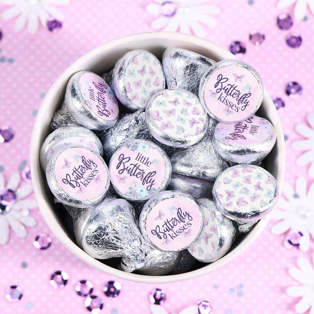 Butterfly: Baby Shower - Kiss Stickers, Spring - 180 Party Favor Labels - Distinctivs Party