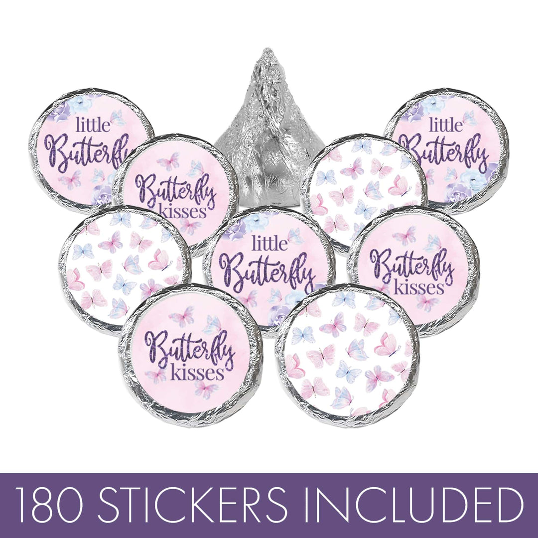 Butterfly: Baby Shower - Kiss Stickers, Spring - 180 Party Favor Labels - Distinctivs Party