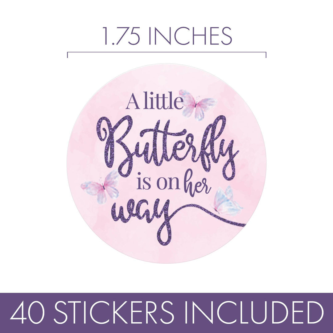 Butterfly: Baby Shower - Round Favor Labels - Spring- 40 Stickers - Distinctivs Party