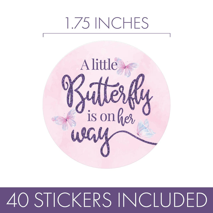 Butterfly: Baby Shower - Round Favor Labels - Spring- 40 Stickers - Distinctivs Party