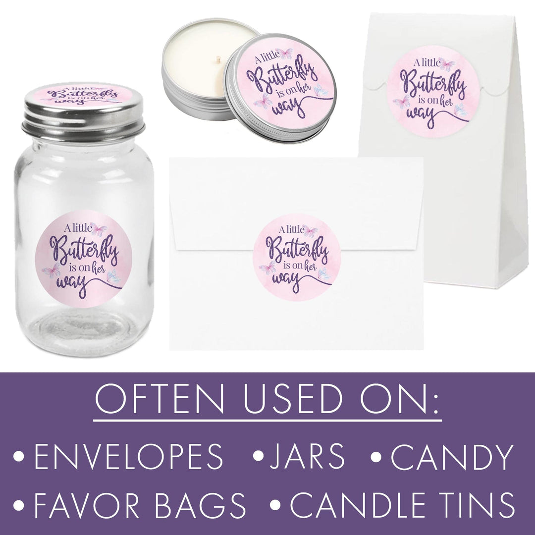 Butterfly: Baby Shower - Round Favor Labels - Spring- 40 Stickers - Distinctivs Party