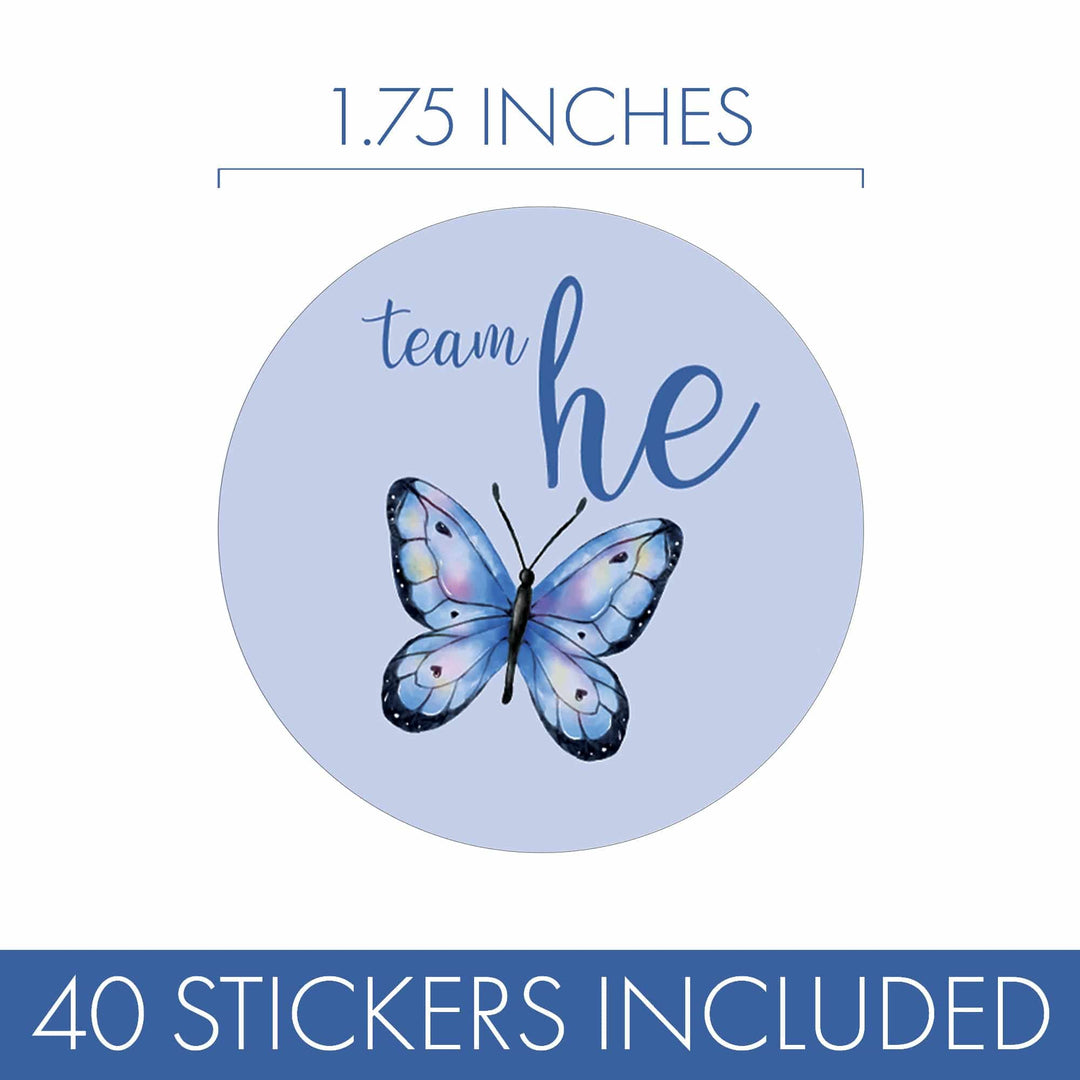 Butterfly on the Way: Baby Gender Reveal Party - He or She - 40 Stickers - Distinctivs Party