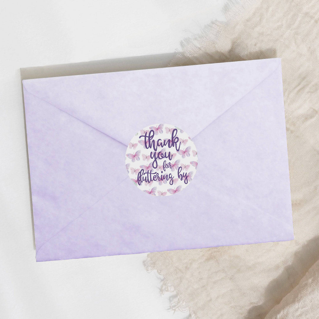 Butterfly: Purple & Pink - Baby Shower  - Thank You for Fluttering By, Spring - 40 Stickers - Distinctivs Party