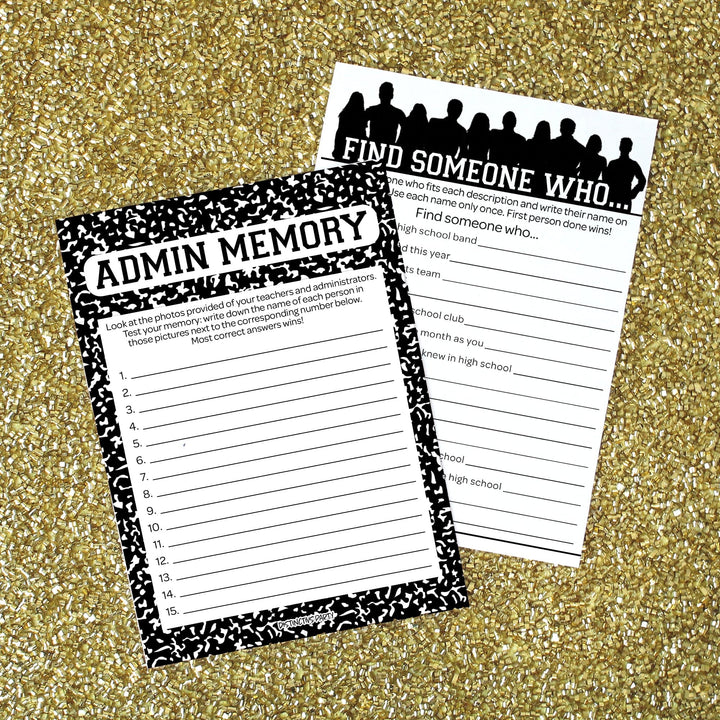 Class Reunion: Party Game Bundle - Class Trivia, Dice Breaker, Find Someone Who & Admin Memory - 4 Games for 20 Players - 40 Dual Sided Cards - Distinctivs Party