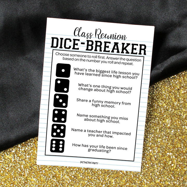 Class Reunion: Party Game Bundle - Class Trivia, Dice Breaker, Find Someone Who & Admin Memory - 4 Games for 20 Players - 40 Dual Sided Cards - Distinctivs Party