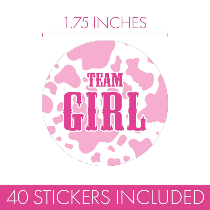 Cow print: Gender Reveal Party - Team Boy or Team Girl - 40 Stickers - Distinctivs Party