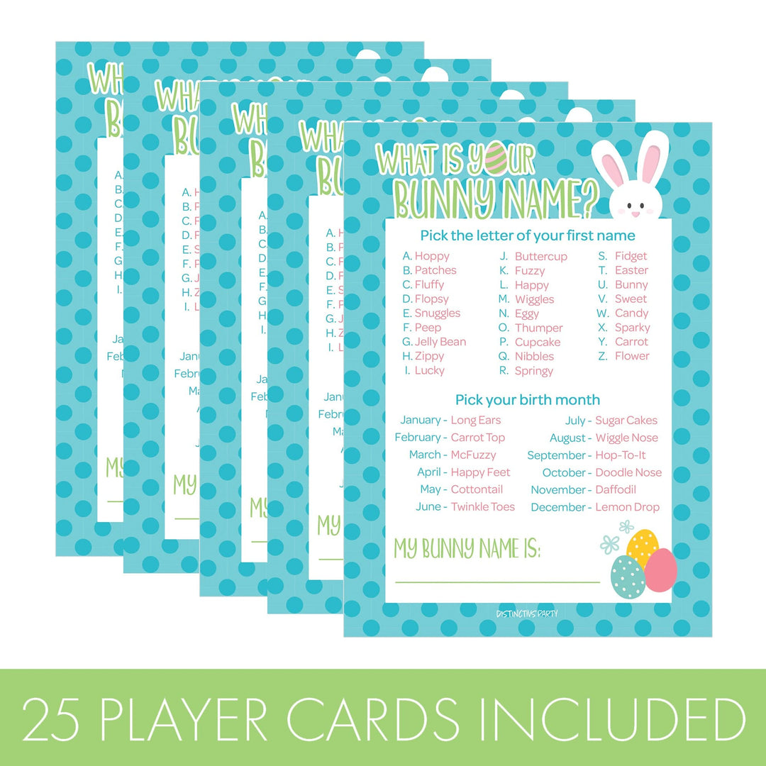 Easter Party Game: What's Your Bunny Name Game - Classroom Party - 25 Cards - Distinctivs Party