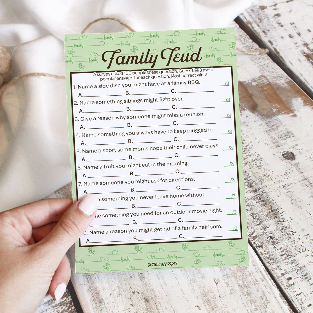 Family Reunion: Party Game Bundle - Family Trivia, Most Likely To, Family Feud & Find the Family Member - 4 Games for 20 Players - 40 Dual Sided Cards - Distinctivs Party