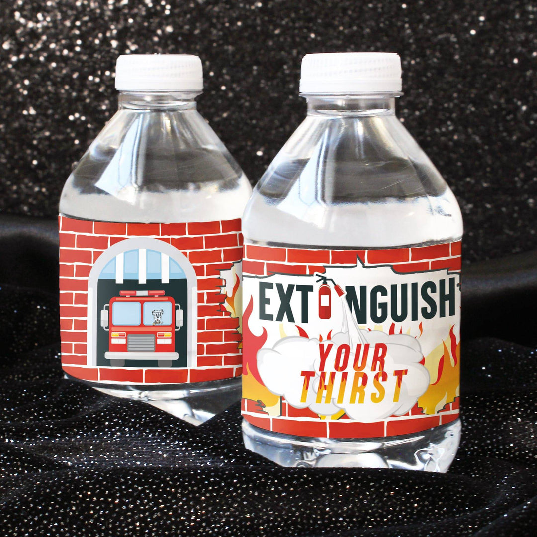 Firefighter - Kid's Birthday - Water Bottle Labels - 24 Waterproof Stickers - Distinctivs Party