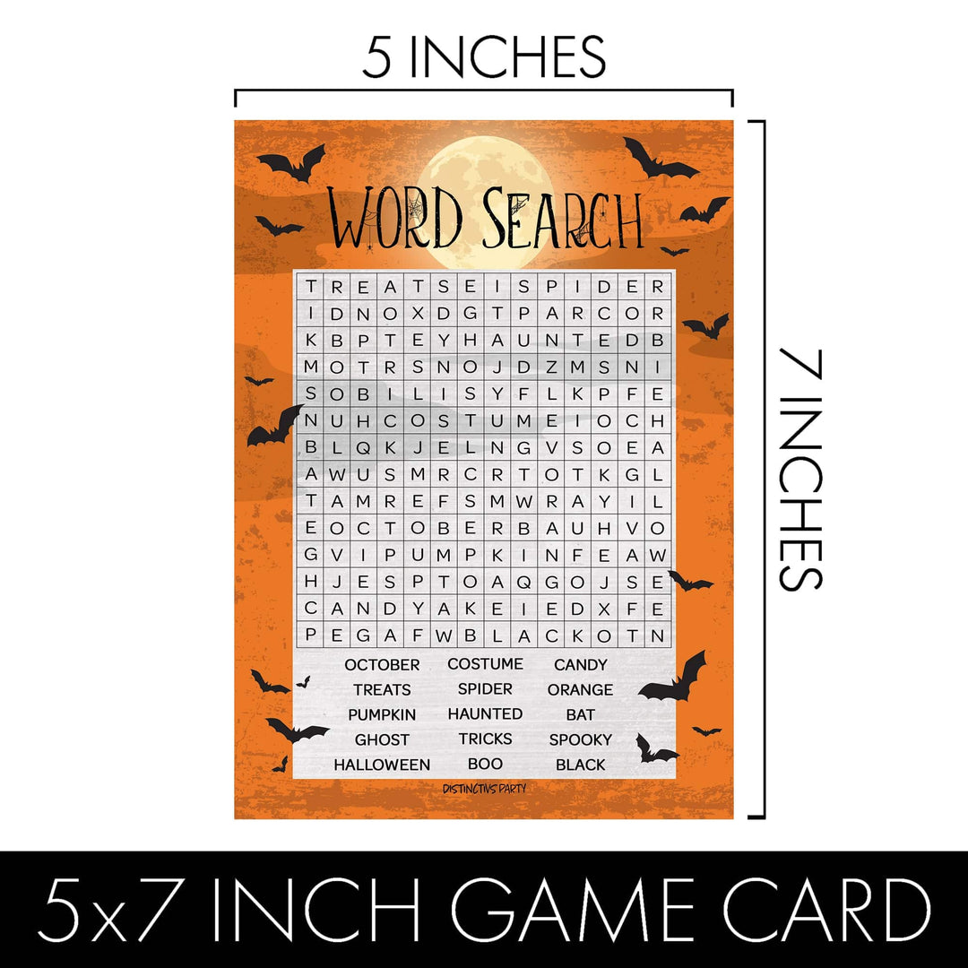 Full Moon: Halloween Party Game - Word Search and Picture Hunt -25 Dual Sided Cards - Distinctivs Party
