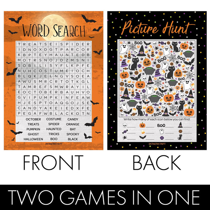 Full Moon: Halloween Party Game - Word Search and Picture Hunt -25 Dual Sided Cards - Distinctivs Party