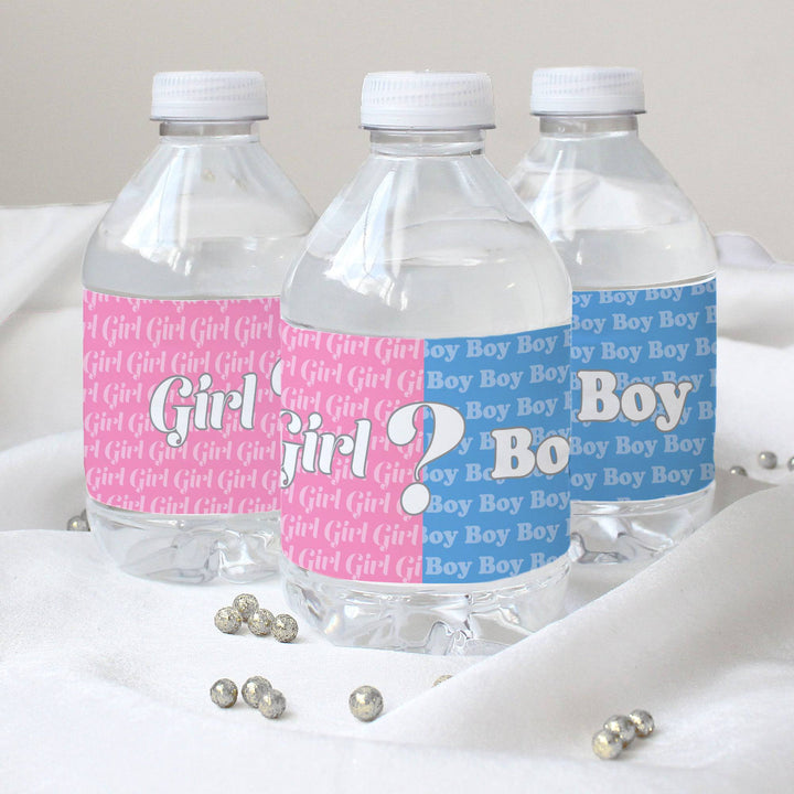Gender Reveal Party: Little Man or Little Miss - Water Bottle Labels - 20 Waterproof Stickers - Distinctivs Party