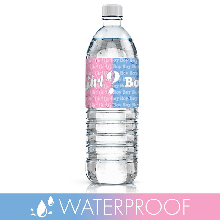 Gender Reveal Party: Little Man or Little Miss - Water Bottle Labels - 20 Waterproof Stickers - Distinctivs Party