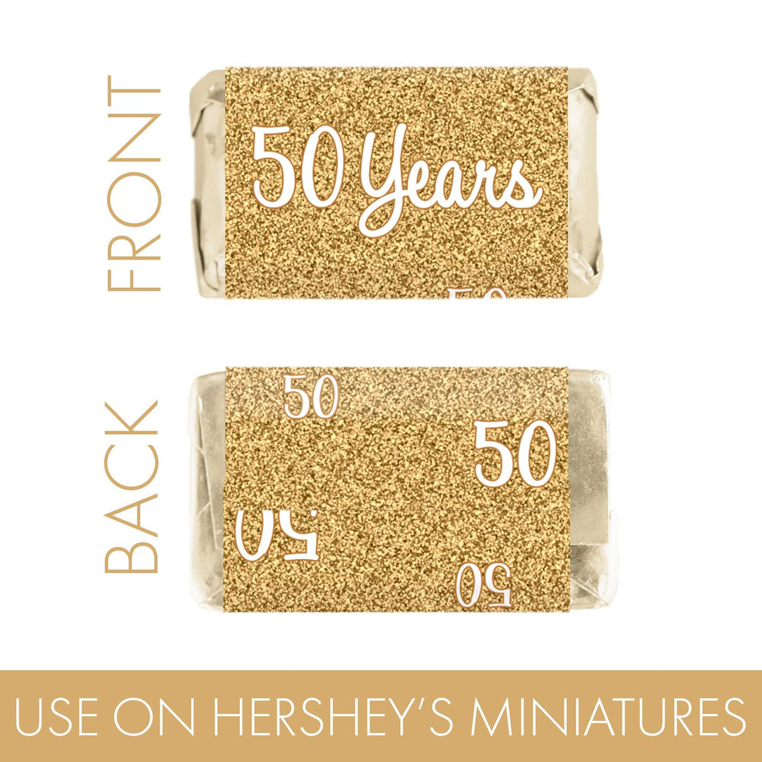Gold 50th Anniversary: Mini Candy Bar Stickers - 45 Stickers - Distinctivs Party