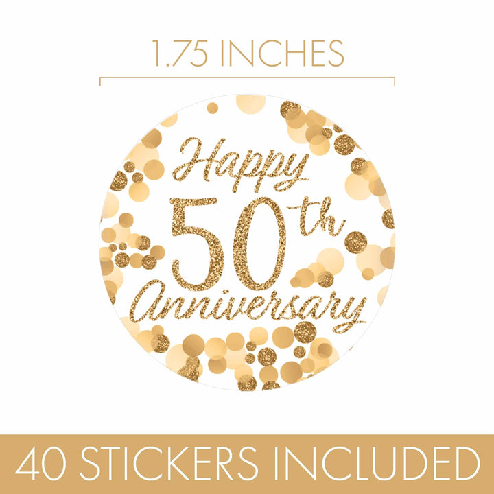 Gold 50th Anniversary: Party Favor Round Labels - 40 Stickers - Distinctivs Party