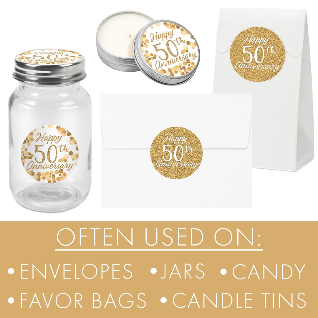 Gold 50th Anniversary: Party Favor Round Labels - 40 Stickers - Distinctivs Party