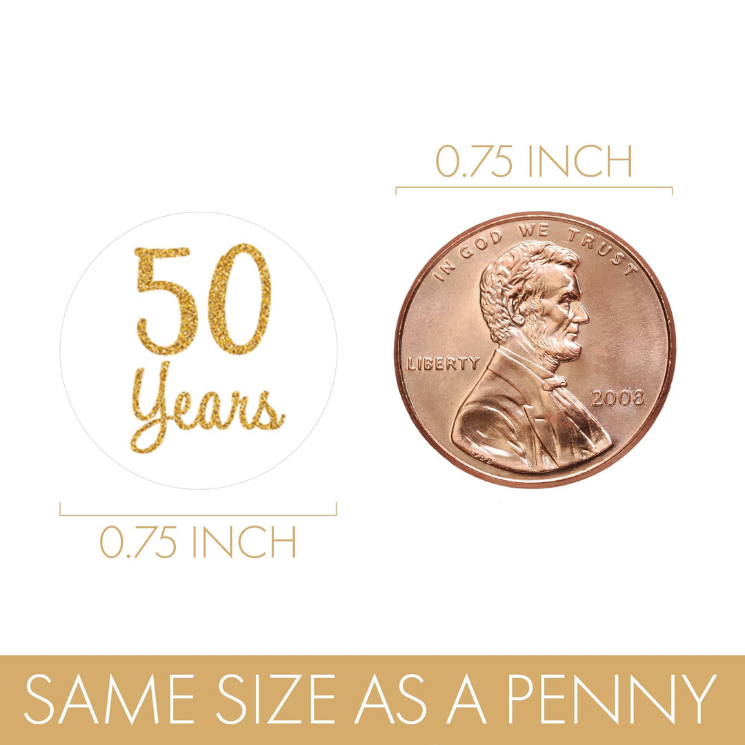 Gold 50th Anniversary: Round Party Favor Stickers -  Fits on Hershey® Kisses - 180 Stickers - Distinctivs Party