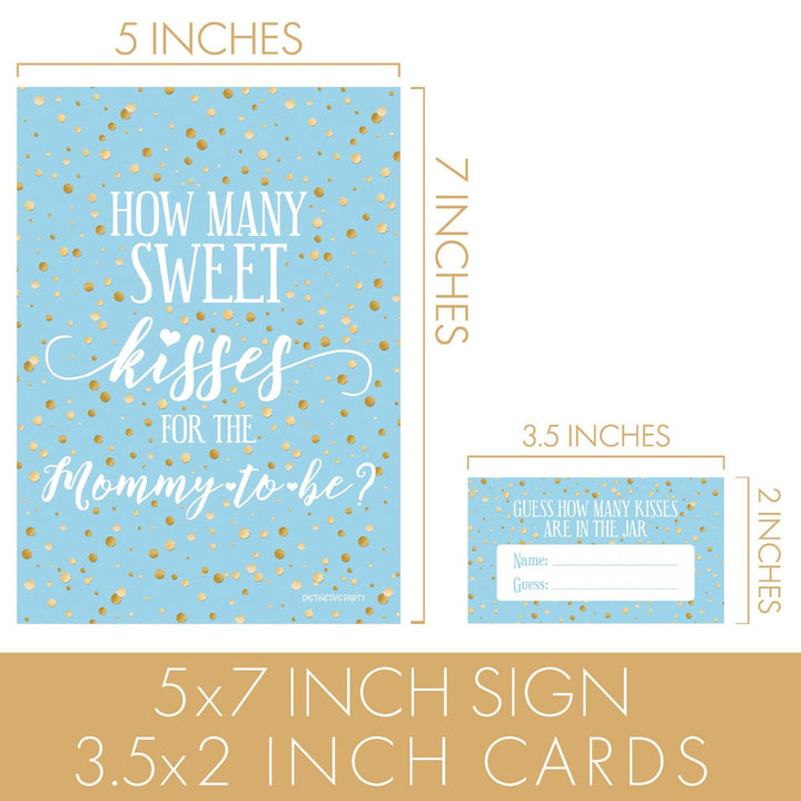 Gold Confetti: Blue - Baby Shower Game - How Many Sweet Kisses for the Mommy to Be - Distinctivs Party