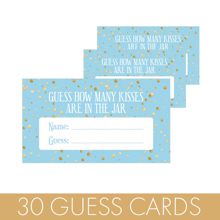 Gold Confetti: Blue - Baby Shower Game - How Many Sweet Kisses for the Mommy to Be - Distinctivs Party
