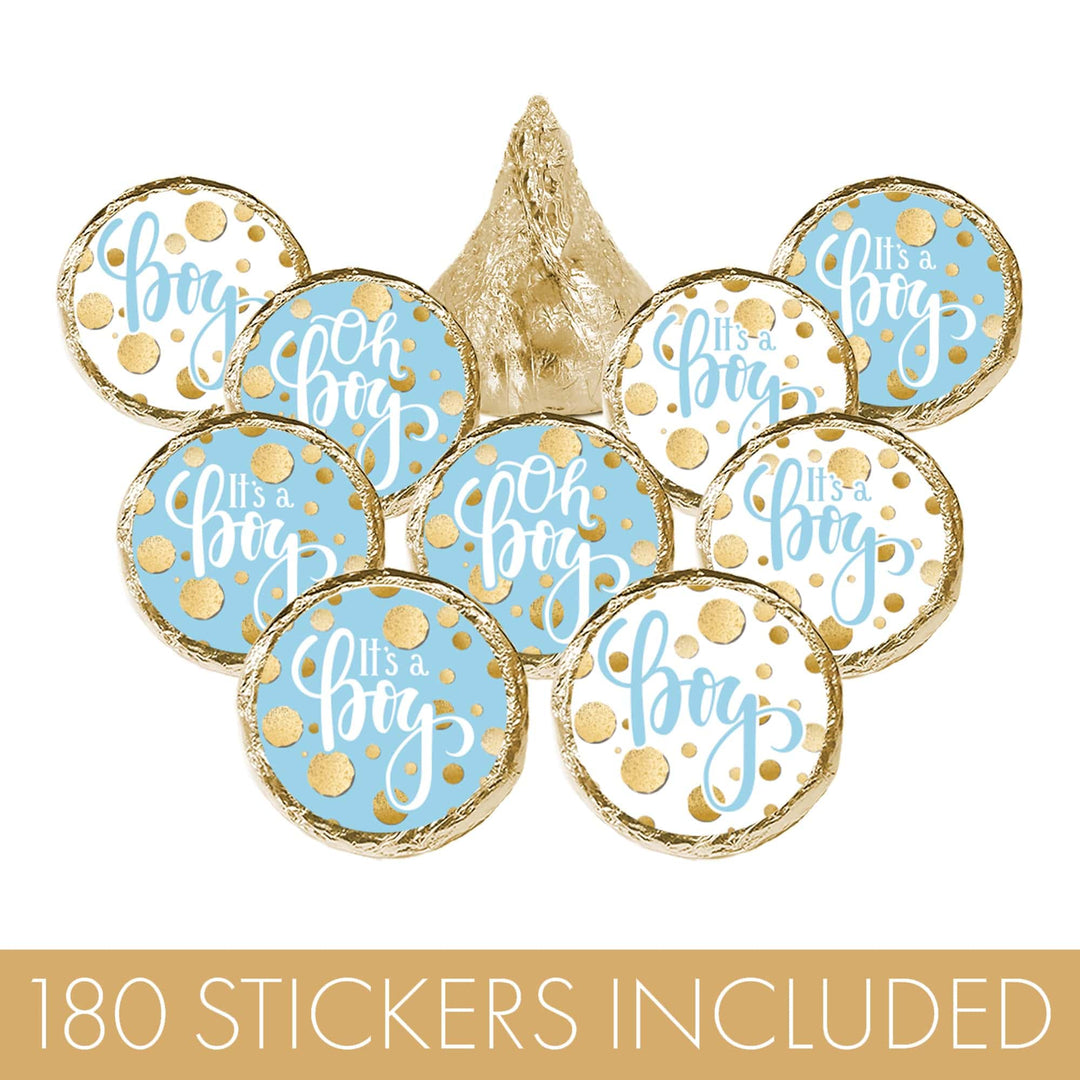 Gold Confetti: Blue - It's a Boy Baby Shower - Favor Stickers - Fits on Hershey's Kisses - 180 Stickers - Distinctivs Party