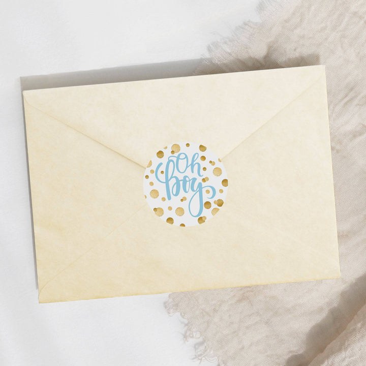 Gold Confetti: Blue - It's a  Boy Baby Shower - Round Labels - 40 Stickers - Distinctivs Party