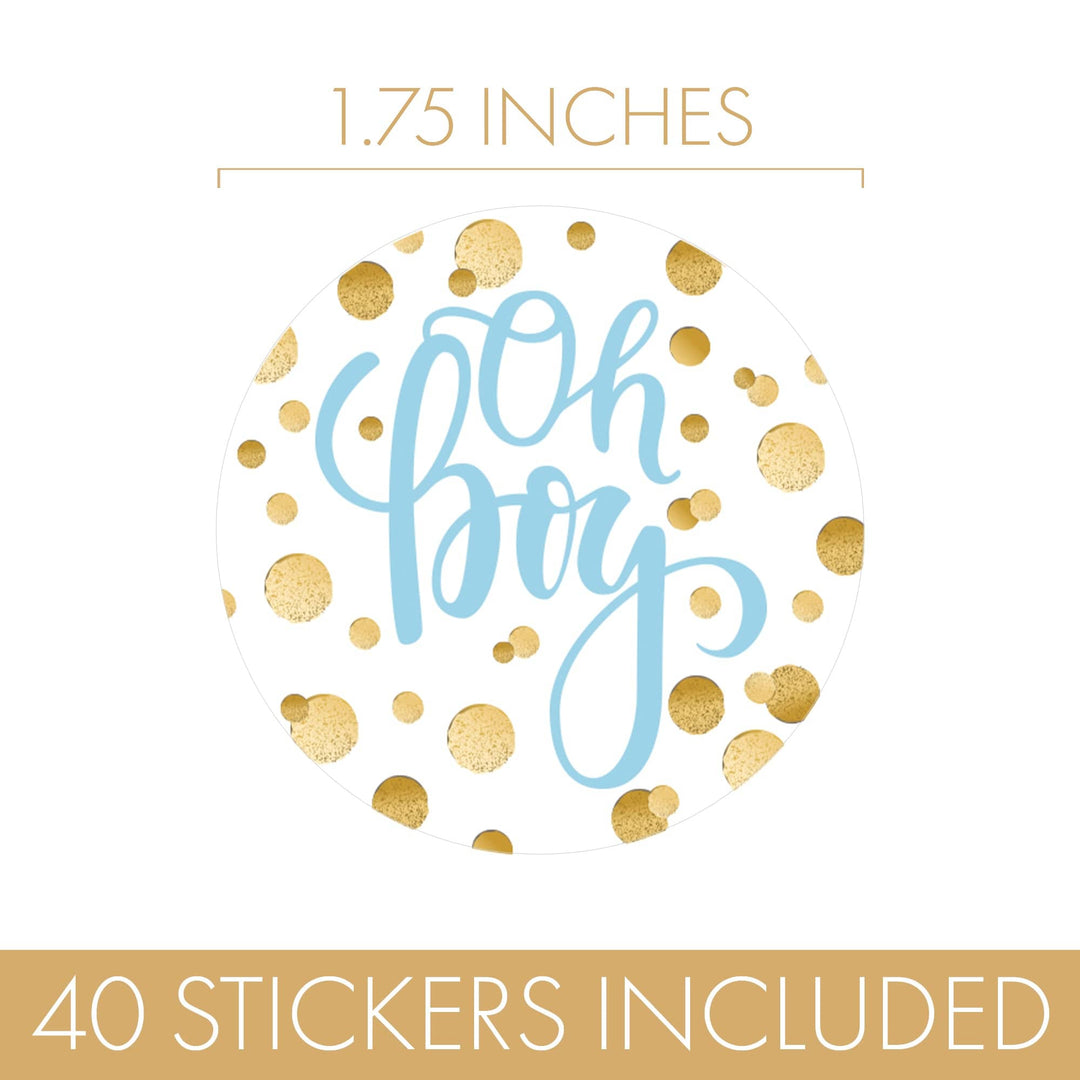 Gold Confetti: Blue - It's a  Boy Baby Shower - Round Labels - 40 Stickers - Distinctivs Party