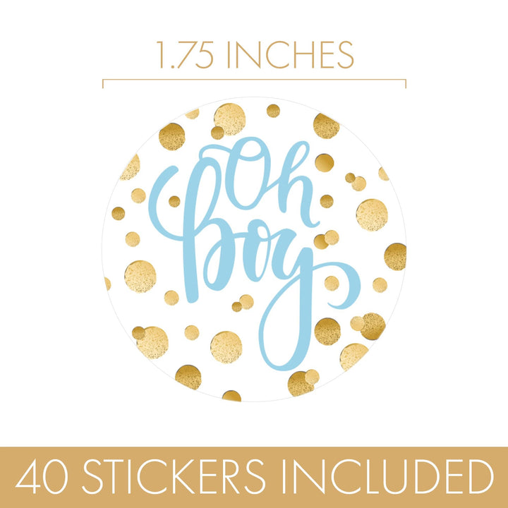 Gold Confetti: Blue - It's a  Boy Baby Shower - Round Labels - 40 Stickers - Distinctivs Party