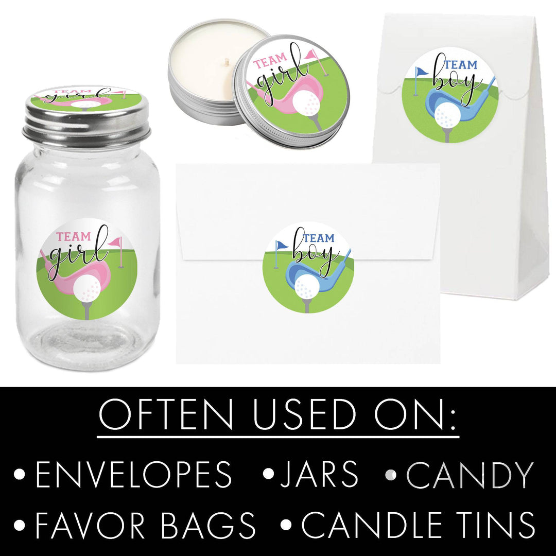Golf Gender Reveal Party - Team Boy or Team Girl Stickers - 40 Pack - Distinctivs Party