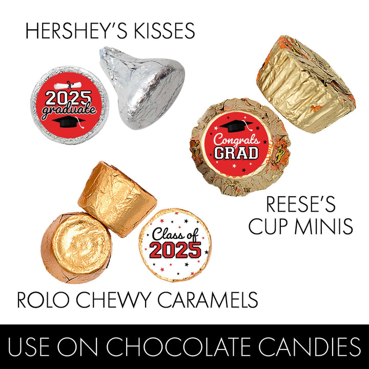 Graduation Class of 2025: Graduation Party Favors - Fits on Hershey® Kisses - 17 School Colors - 180 Stickers - Distinctivs Party