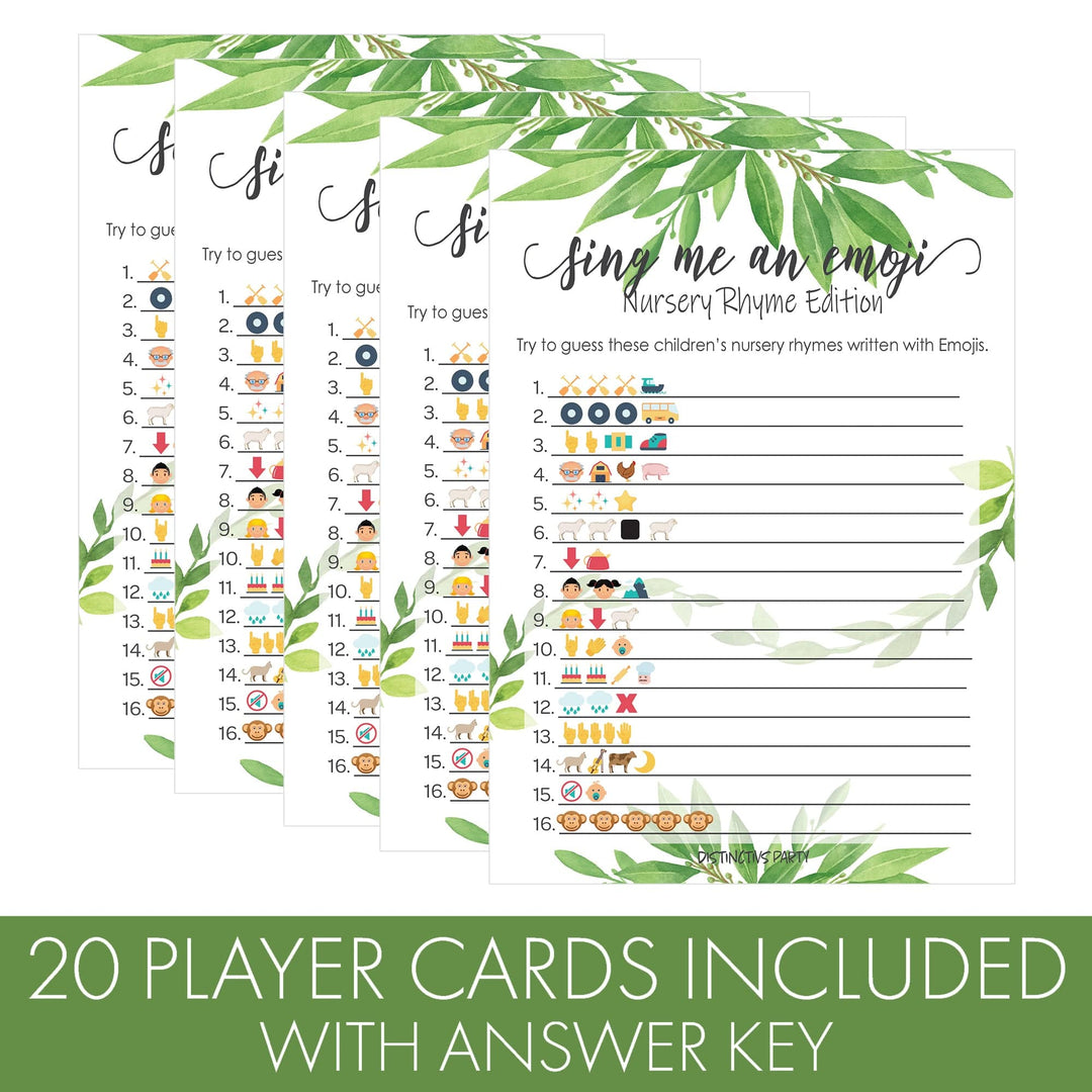 Greenery:  Baby Shower Emoji Game Cards - 20 Cards - Distinctivs Party