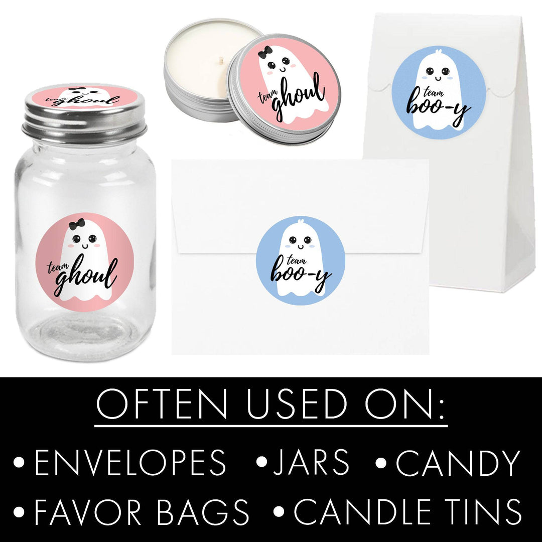 Halloween Baby Gender Reveal Party: Little Boo - Fall Blue Team Boo-y or Pink Team Ghoul Voting Stickers - 40 Stickers - Distinctivs Party