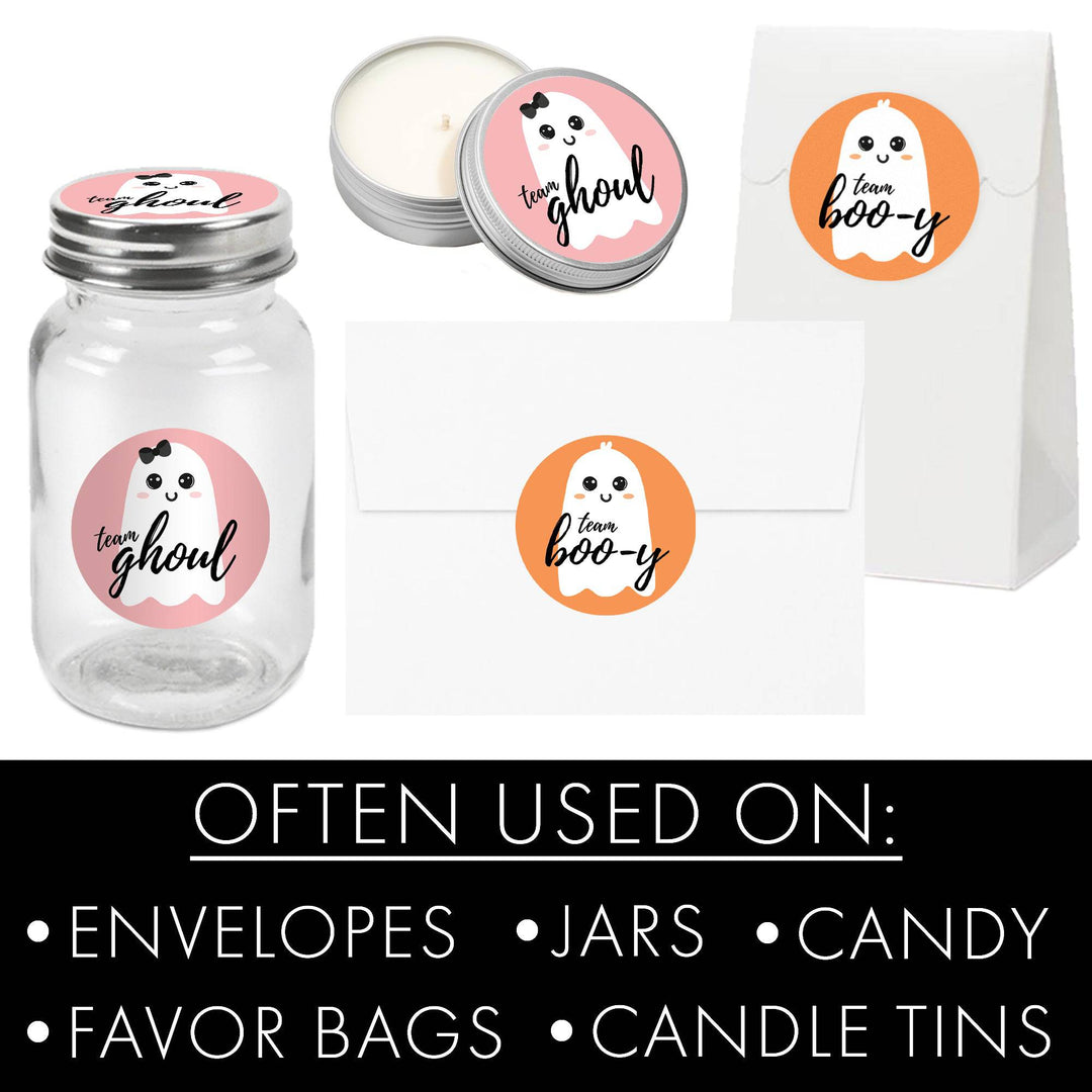 Halloween Gender Reveal Party: Little Boo - Fall Orange Team Boo-y or Pink Team Ghoul Voting Stickers - 40 Stickers - Distinctivs Party
