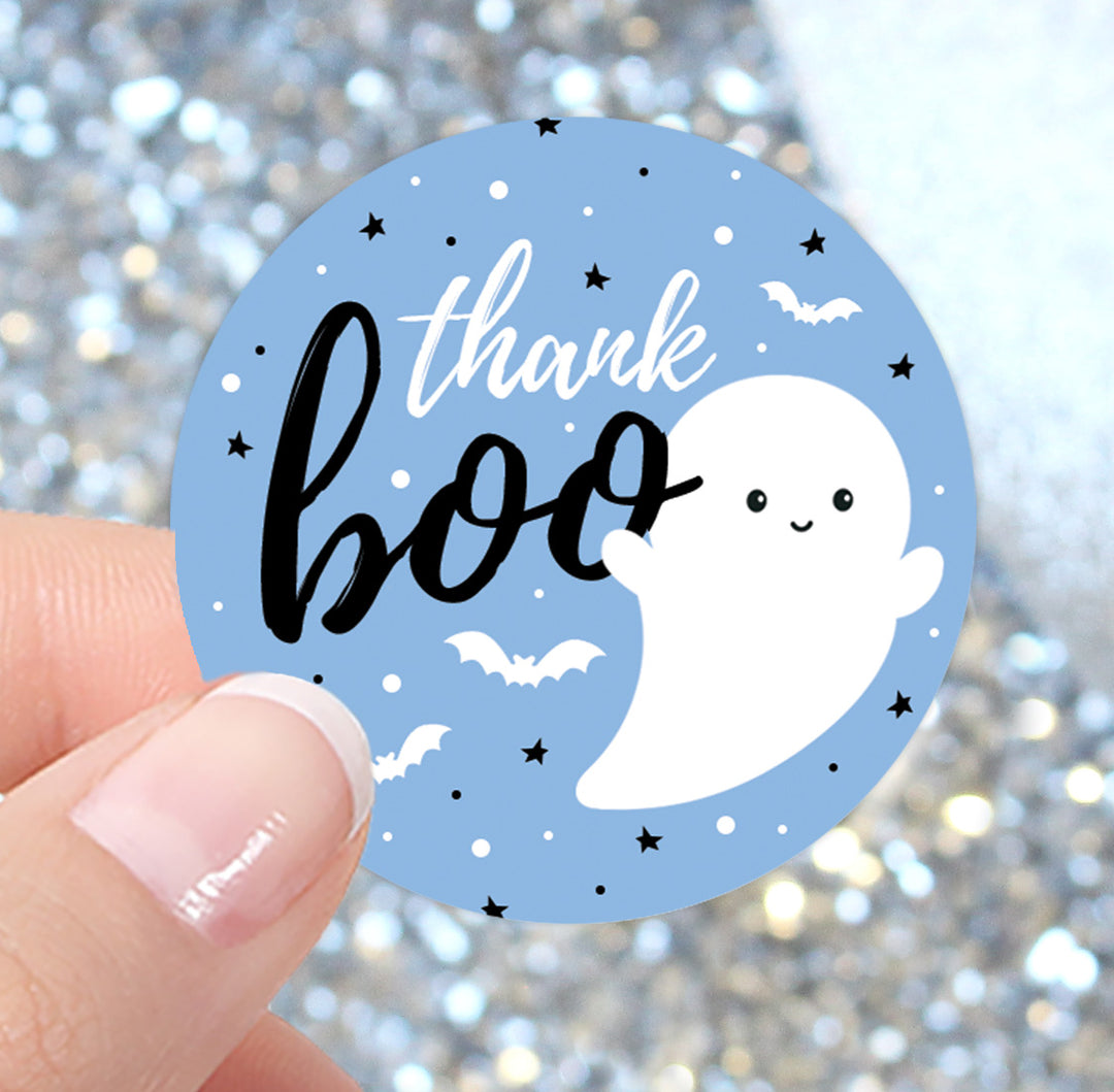 Little Boo: Blue - Boy Baby Shower - Fall Thank You Stickers -  40 Stickers - Distinctivs Party