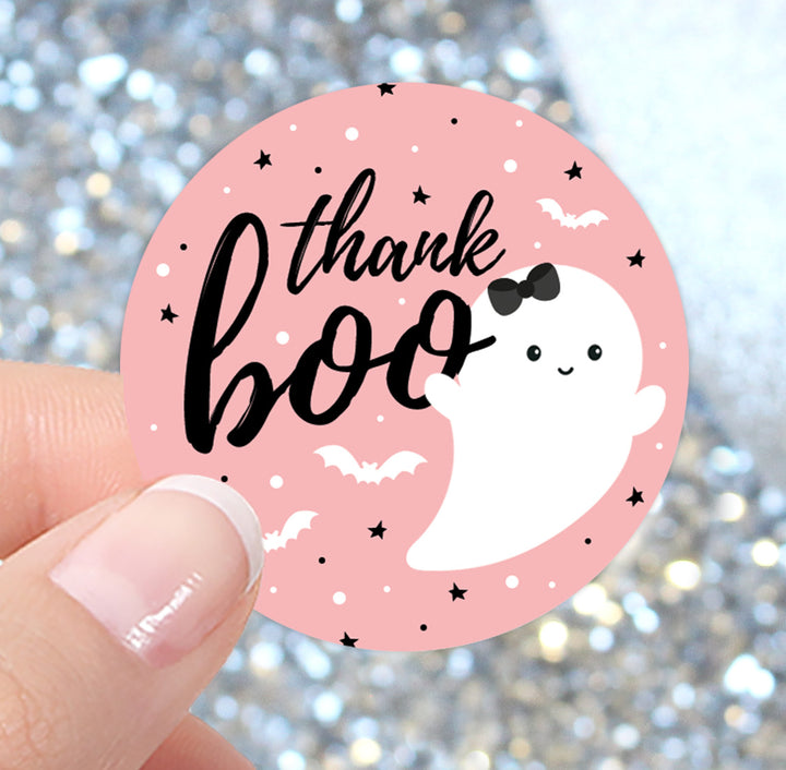 Little Boo: Pink - Girl Baby Shower - Fall Thank You Stickers -  40 Stickers - Distinctivs Party